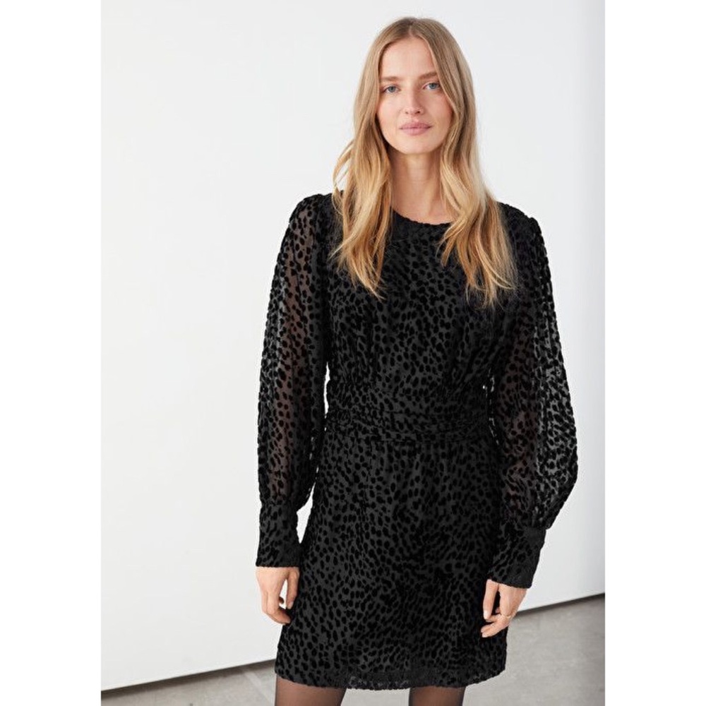 & Other Stories Jacquard Puff Sleeve Mini Dress